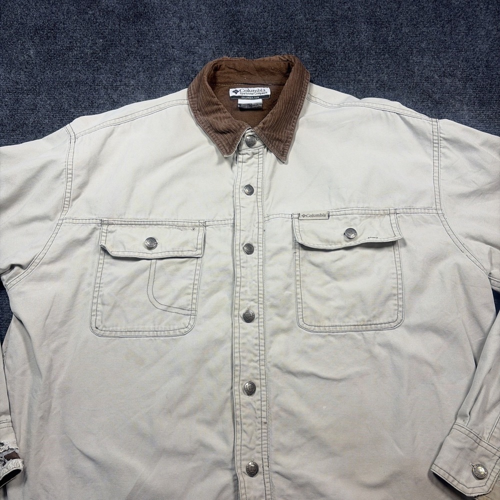Columbia Mens Shacket Size M Fleece Lined Snap Up Pockets Outdoor Work Coat